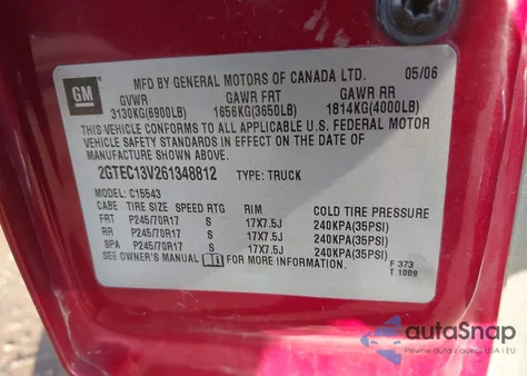 2006 GMC Sierra 1500 Sl z USA, uszkodzony, nr VIN 2GTEC13V261348812